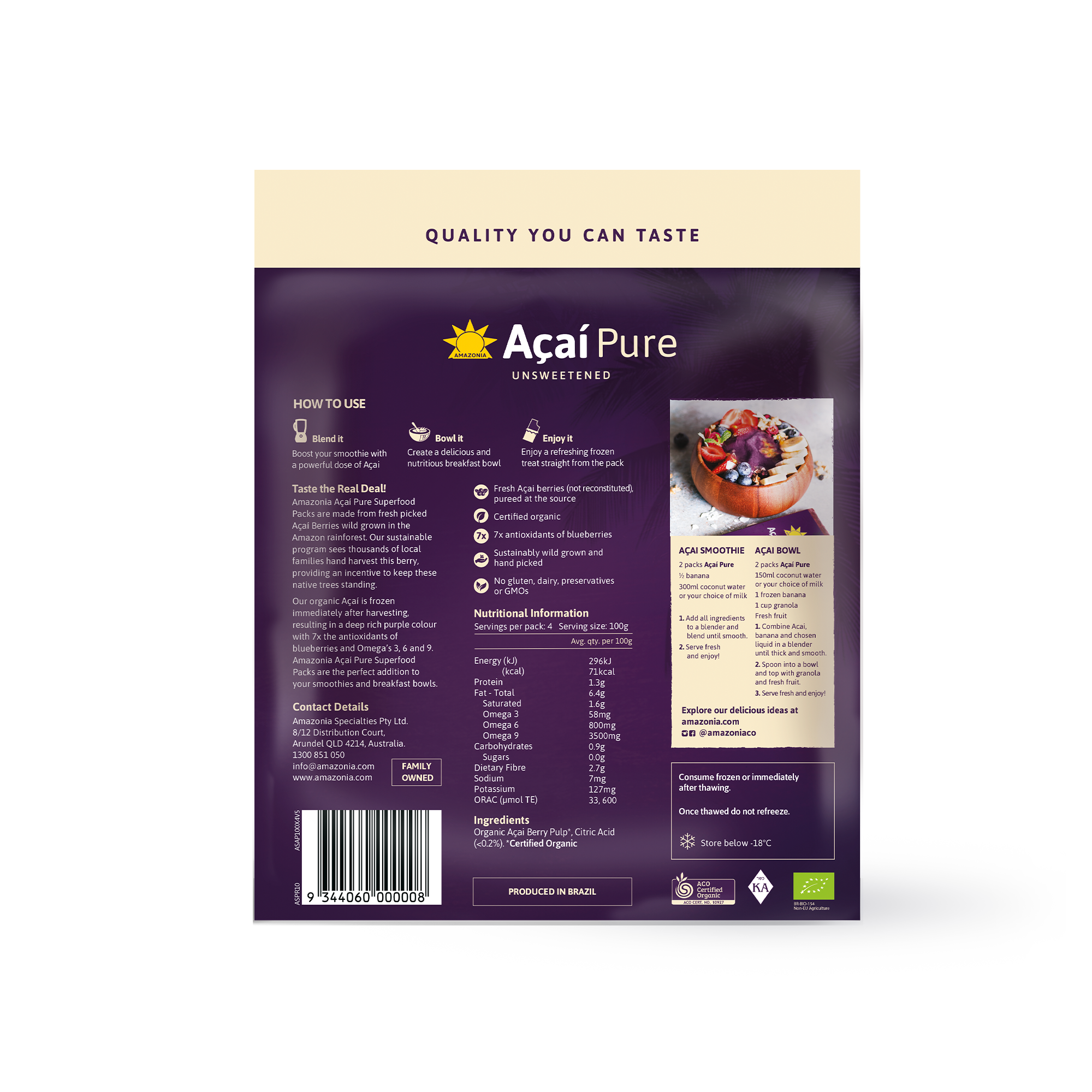 Amazonia Açaí Pure 4x100g Sachets