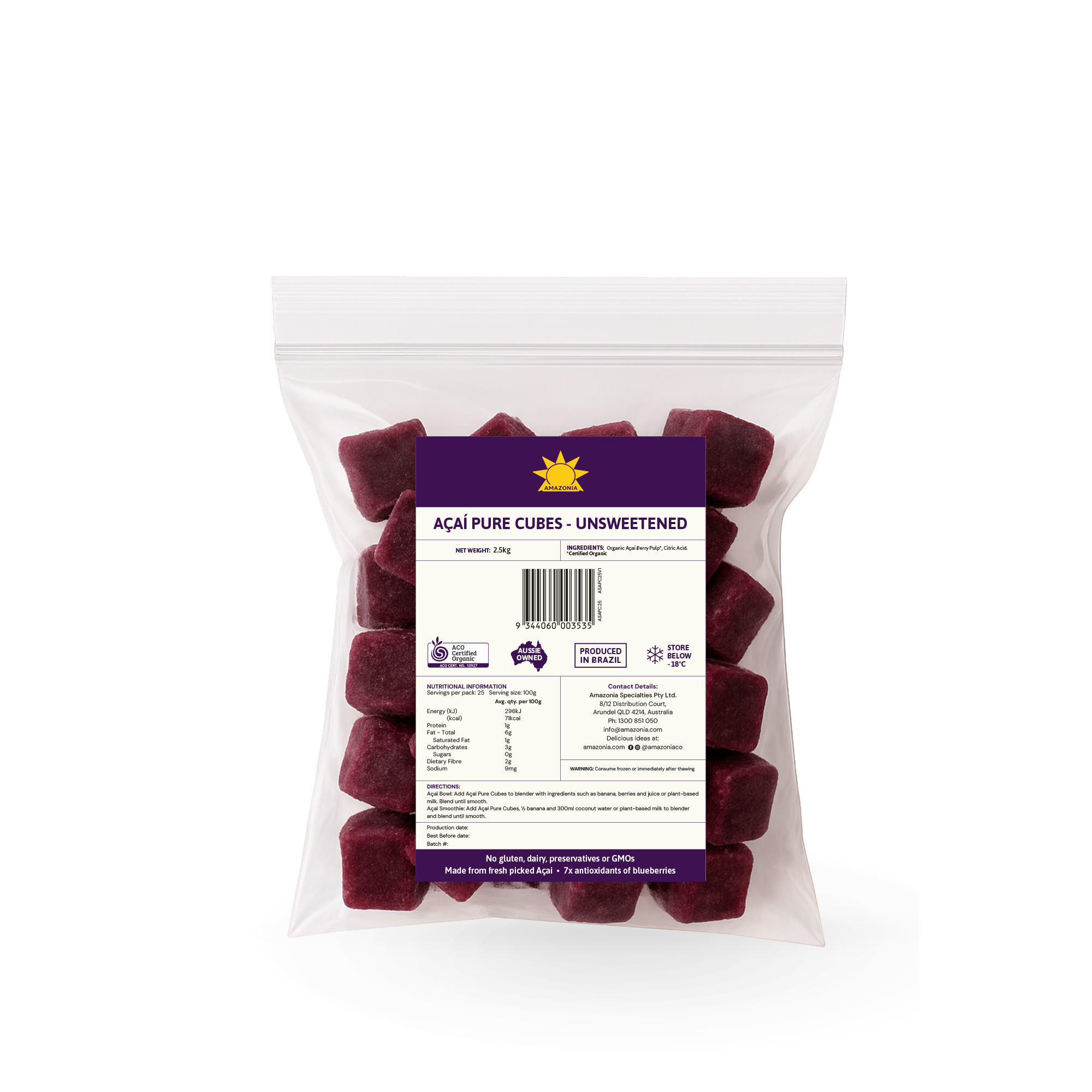 Açaí Cubes Pure 3x2.5kg Bags
