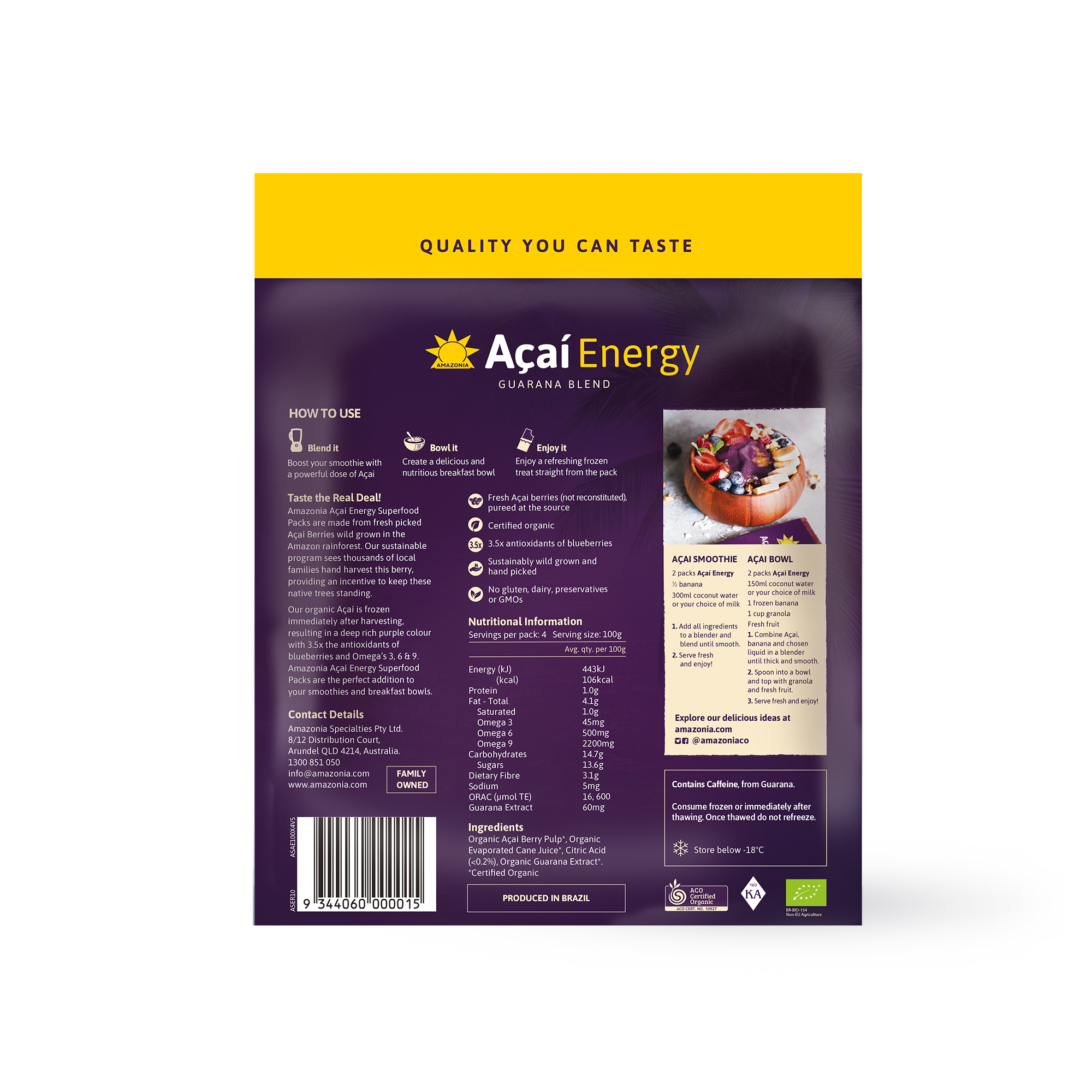 Amazonia Açaí Energy 4x100g Sachets